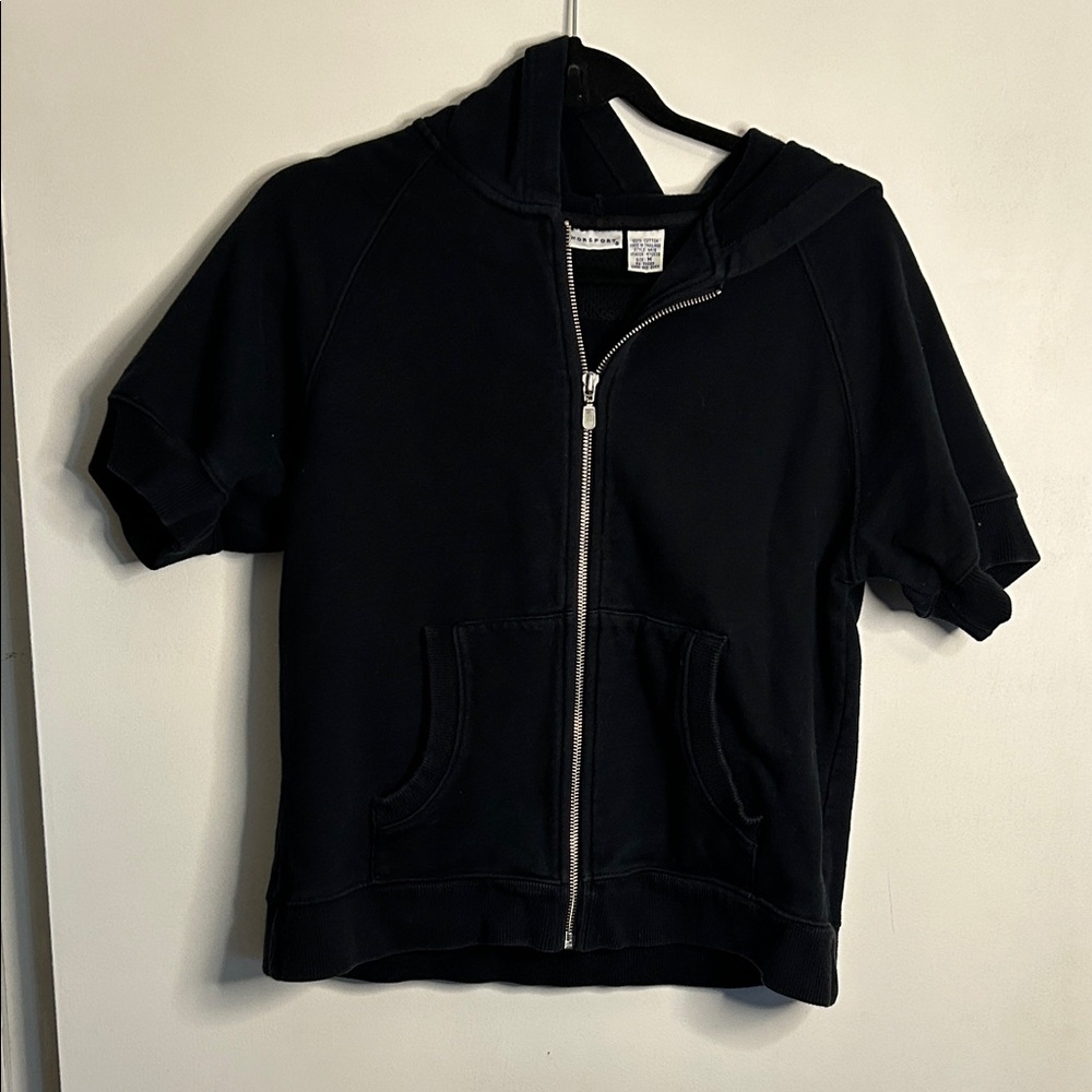 Black Short Sleeve Zip-Up Hoodie